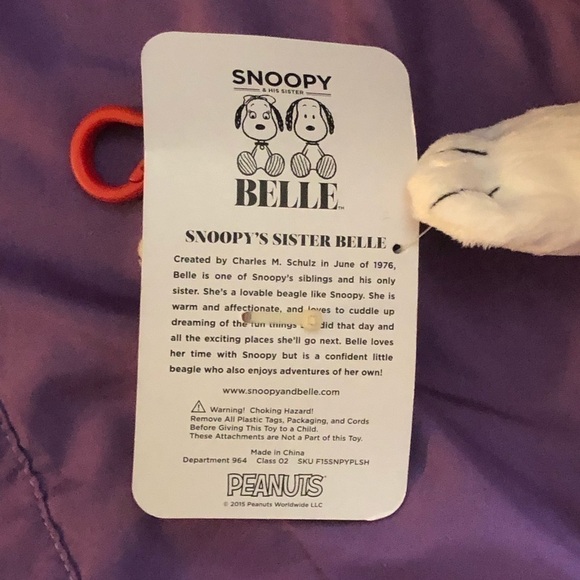 2015 Macy's Holiday Peanut's Snoopy Plush Stuffed Animal W/Sister Belle Clip 19” - Picture 10 of 12